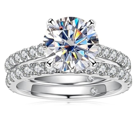 Certified 3.0ct. t.w. Moissanite Diamond Wedding Ring Set NEW - Picture 4 of 16